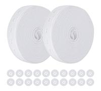 GORGECRAFT Fascia Elastica Bianca Da 11 iarda con Asole Elastiche Fasce In Maglia Elasticizzate Ad Alta Elasticità 2 rotoli Fasce con Fori Da 0.8 pollici Bobina Corda In Gomma con 20 bottoni In Resina
