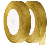 GORGECRAFT Nastro Glitterato in Oro Metallizzato da 45.7 m 15mm Tessuto Scintillante Trasparente per Confezioni Regalo per Albero di Natale San Valentino Compleanno per Le Feste Bouquet di Fiori