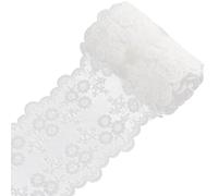 GORGECRAFT Nastro in Pizzo Ricamato Floreale Bianco Largo 12cm, 5 Metri, con Bordi Smerlati, Tessuto in Tulle di Fibra di Latte per Cucito Fai da Te, Abbellimento di Abiti da Sposa, Confezioni Regalo