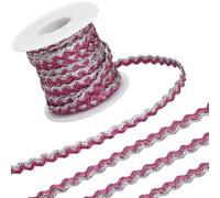 GORGECRAFT Nastro Ondulato Metallico Rick Rack da 17mX7mm Nastro Ondulato Bicolore Glitter Argento Rosa Intenso Frangia Ondulata Bordo in Pizzo A Zig Zag Nastro Intrecciato RIC Rac per Fai da Te