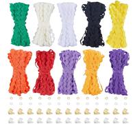 GORGECRAFT Nastro Rick Rack da 50m 10 Colori 5mm~8.5mm con Frangia Ondulata da Cucire con 48pz 2 Colori estremità di Crimpatura del Nastro di Ferro e 96 Pezzi 2 Colori Anelli di Congiunzione