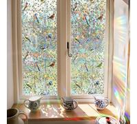 GORGECRAFT Pellicola per La Privacy per Finestre con Uccelli su Rami Arcobaleno Foglie Verdi Piante Adesivi Statici in Vetro Adesivi per Vetri Anti-Sole 100x43D Adesivi per Vetri Colorati A Prisma