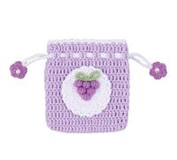 GORGECRAFT Piccole Borse con Coulisse all'Uncinetto Piccole Borse all'Uncinetto Fatte A Mano Viola UVA dei Cartoni Animati Perle Finte Borsa Portaoggetti Lavorata A Maglia Kawaii Porta Monete