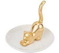 GORGECRAFT Porta-Anelli per Postura Del Gatto Piatto Coda di Gattino Dorato Vassoio per Gioielli Anello Piatti Rotondi Vassoio per Gingillo Portagioielli In Ceramica Decorazioni per La Casa per Donne