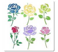 GORGECRAFT Rose Stencil Fiori con Foglie Modelli 18x18cm Bouquet di Rose Singole Stencil Riutilizzabili Quadrati in Plastica Segno per Dipingere su Tela Tessuto Quaderno Scrapbooking Fai da Te