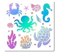 GORGECRAFT Stencil Animali Marini 30×30 Cm Tartaruga Granchio Cavalluccio Marino Alghe Polpo Modelli Animali di Grandi Dimensioni Stencil Riutilizzabile Segno Quadrato per Dipingere su Legno Parete