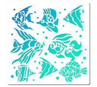 GORGECRAFT Stencil Pesci Tropicali 8 Stili Modello Pesce 18x18cm Plastica Quadrata Riutilizzabile Estate Oceano Tema Disegno Stencil per Dipingere su Tessuto da Parete Scrapbooking Carta Fai da Te