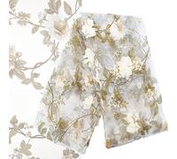 GORGECRAFT Tessuto A Fiori Ricamato Da 55 Pollice 3D Organza Giallo Floreale Chiffon Foglie di Rosa Tessuto di Pizzo Vintage Ricamo Applique Nastri per Cucire Matrimonio Panno Da Sposa Forniture