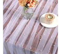 GORGECRAFT Tessuto di Tulle con Perline di Perle da 4 iardaX160cm Tessuto di Pizzo Bianco Tovaglia A Rete Morbida per Veli da Sposa Abiti da Festa Fiocchi Fai da Te Cucito Decorazioni Archi di Nozze