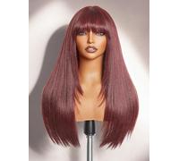 GORGIUS Parrucca dritta senza colla con frangia capelli rossi bordeaux a strati parrucca sintetica pronta all'uso con cuoio capelluto realistico 61 cm
