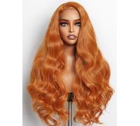 GORGIUS Parrucca ondulata sciolta arancione zenzero parrucca lunga 61 cm senza colla, densità 180%, parrucca da indossare in movimento pre-pizzicata con attaccatura dei capelli naturale realizzata con