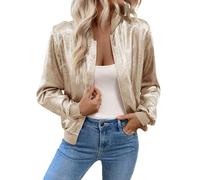 GORGLITTER Giacca bomber da donna, corta, casual, da aviatore, con colletto da baseball, per l'autunno, per il tempo libero, Colore champagne, M