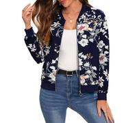 GORGLITTER Giacca da donna, elegante, a maniche lunghe, con motivo floreale, con scollo rotondo, per il tempo libero, con chiusura lampo
