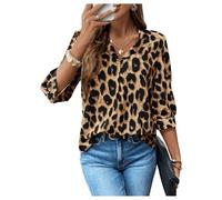GORGLITTER Leo Camicetta da donna a maniche lunghe con motivo leopardato, camicetta con maniche a 3/4, marrone, S