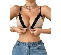 GORGLITTER Reggiseno a triangolo da donna con chiusura frontale, elegante, in pizzo, senza ferretto, comodo, biancheria intima sfoderata, Colore: albicocca., S