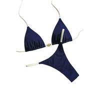 GORGLITTER Set bikini da donna con parte in metallo, decorazione costume da bagno set con allacciatura al collo, bikini top e bikini pantaloni Spring Break, costume da bagno, Blu scuro, S