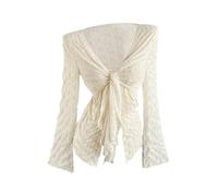 GORGLITTER Top avvolgente da donna a maniche lunghe elegante Y2k Top con Twist Festival Outfit 2000s Clothes Sexy top trasparente con maniche a balza, beige., L