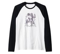 Gorilla Che Suona la Batteria Scimmia Divertente Animale Rock Batterista Maglia con Maniche Raglan
