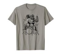 Gorilla Che Suona la Batteria Scimmia Divertente Animale Rock Batterista Maglietta