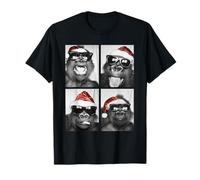 Gorilla e Cappello Babbo Natale con Occhiali da Sole Festivo Maglietta
