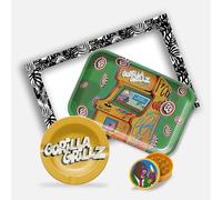 Gorilla Grillz Kit Fumatore - Vassoio per Liar Completo di Posacenere e Grinder Biodegradabile - Per Persona Fumatore - Pack Fumatore con Vari Accessori (Padre) (Arcade, 31 x 21)