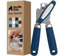 Gorilla Grip - Apriscatole manuale originale Gorilla Grip in acciaio inox con bordo liscio, con manico morbido al tatto, manopola di grandi dimensioni a prova di ruggine, grande apribottiglie, blu