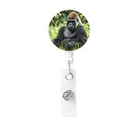 Gorilla in the Grass - Porta badge retrattile con clip retrattile, in plastica leggera, porta badge identificativo, per infermieri, regali per ufficio