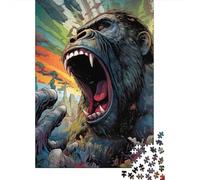 Gorilla Ruggente Puzzle per Adulti Puzzle 1000 Pezzi Sfondo Colorato Gioco di Puzzle 1000 Pezzi Relax Interazione Famiglia Decorazione 52x38cm/1000pcs