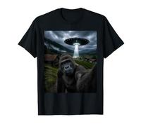 Gorilla Selfie con Alien UFO Monkey Funny Meme Maglietta con Stampa Grafica Economica