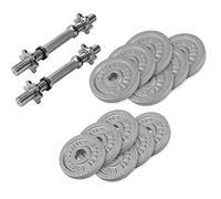 Gorilla Sports® Manubri - Set di 27,5kg, 6x1,25kg, 6x2,5kg, Dischi in Ghisa, Foro Ø 30 mm, Barre in Acciaio Cromato, Antiscivolo, 4 Chiusure a Stella o a Molla - Pesi Palestra, Allenamento