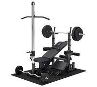 GORILLA SPORTS® Panca Multifunzione - 46 Pezzi, Panca Regolabile, Portabilanciere, Butterfly, Lat Machine, Tappetino Fitness, 2 Bilancieri, 2 Manubri, 100 kg - Stazione Fitness