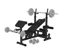 GORILLA SPORTS® Panca Multifunzione - Con Set di Pesi, Regolabile, Portabilanciere, Cavo, Stazione Butterfly, Curl per Gambe, Max. 280 kg, Bianco/Nero - Panca Palestra, Stazione Fitness, Allenamento