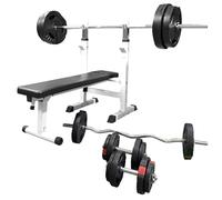 GORILLA SPORTS® Panca Pesi Pieghevole con Set da 100 kg e Portabilanciere