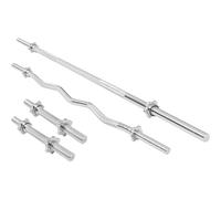 GORILLA SPORTS® Set Bilanciere - Barra Curva EZ 120cm, Bilanciere 170cm e 2 x Manubri, 30mm, Collari a Molla o Spinlock, Cromato, Antiscivolo - Curl Bar, Sollevamento Pesi