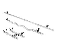 GORILLA SPORTS® Set Bilanciere - Barra Curva EZ 120cm, Bilanciere 170cm e 2 x Manubri, 30mm, Collari a Molla o Spinlock, Cromato, Antiscivolo - Curl Bar, Sollevamento Pesi
