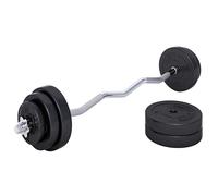 GORILLA SPORTS® Set Bilanciere con Pesi - 35kg, Barra Curva EZ 120cm, Ø30mm, Dischi in Plastica con Riempimento in Cemento, 2 Chiusure a Stella - Bilanciere Curl, Dischi, Palestra da Casa, Fitness