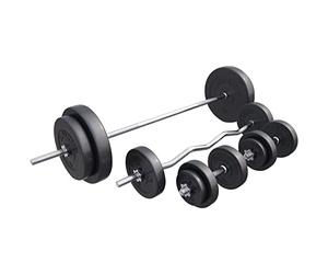 GORILLA SPORTS® Set Bilanciere e Manubri - 100kg, Pesi Plastica, 14 Dischi, 30mm, Bilanciere 170 cm, Barra EZ Curva 120 cm, Manubri 35 cm, Regolabili - Pesistica, Palestra, Allenamento, FItness