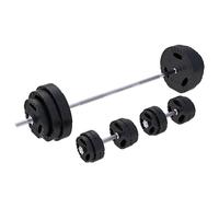 Gorilla Sports® Set Bilanciere e Manubri - 60kg, 100kg o 130kg, Ø 30mm, Barra 170cm, con Chiusure, Antiscivolo, Dischi in Plastica - Pesi Palestra, Piastre di Peso, Allenamento, Sollevamento, Fitness