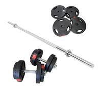 Gorilla Sports® Set Bilanciere e Manubri - 60kg, 100kg o 130kg, Ø 30mm, Barra 170cm, con Chiusure, Antiscivolo, Dischi in Plastica - Pesi Palestra, Piastre di Peso, Allenamento, Sollevamento, Fitness