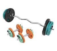 Gorilla Sports® Set Bilanciere e Manubri - con 14 Dischi di Peso in Gomma, 70 kg, 30mm, Lunghezza Barra 120 cm, con 6 Collari Spinlock/a Molla - Bilanciere Curl Ez, Barra Curva, Palestra