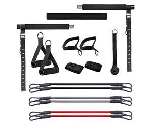 GORILLA SPORTS® Set Pilates Bar con Barra Regolabile e 3 Resistenze | Con maniglie, cinghie per piedi e cavigliere imbottite, più bande elastiche per allenare braccia, gambe e tutto il corpo