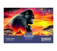 Gorilla Sunset 1000 Pezzi Jigsaw Puzzles per Adulti Sunset Panther Puzzle per Adulti, Sfidante Antistress Regalo Puzzle Gioco Educativo Colorato Bella Decorazione Puzzle 38x26cm/1000pz