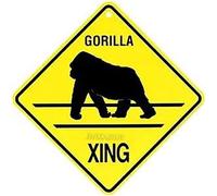 Gorilla Xing Caution Crossing Wildlife Gift Cartello in metallo per casa, ufficio, bar, decorazione da parete per interni ed esterni, cartello quadrato da 8 x 8 pollici