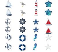Gorise Set di 24 ciondoli nautici et di ciondoli con decorazioni nautiche stella marina ancora faro pesce palma da cocco, mini rete da pesca, volante per decorazione da parete