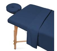 Gorise Set di 3 lenzuola per lettino da massaggio, copriletto con lenzuolo piano, lenzuolo con angoli e copri poggiatesta con angoli per parrucchiere e spa (blu navy)