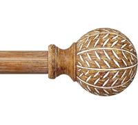 Gormena Bastone per tende per finestre, regolabile, in legno, 80-218 cm, 2,54 cm, resistente con finiture in finto legno con foglie, stile rustico Boho, colore legno naturale