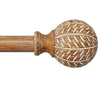 Gormena Bastone per tende per finestre, regolabile, in metallo, 80-365 cm, diametro 2,54 cm, asta resistente con effetto venature del legno, terminali a foglia, colore legno naturale, stile boho