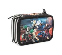 GORMITI The New Era - Astuccio Triplo Scuola Con 3 Zip E 3 Scomparti, Contiene 18 Matite Colorate, 18 Pennarelli e altri Pratici Oggetti per la Scuola,13 l x 19,5 h x 6,5 p