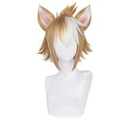 Gorou Cosplay Parrucca Game Genshin Impact Short Brown White Parrucca Bianca con Orecchie Capelli Sintetici Resistenti al Calore Ruolo di Halloween Gioca