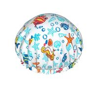 Gorro de baño impermeable con flor de colibrí de animales marinos para cabello corto y largo forrado Gorros de ducha reutilizables elásticos de gran tamaño para salón de spa en casa
